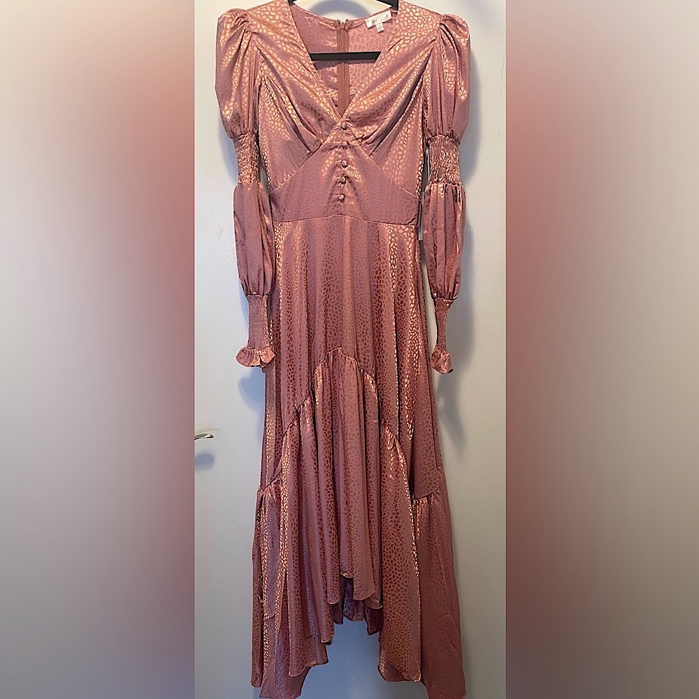 323. Roosevelt Medium  pink maxi dress bishop Sleeves 20 Pit to pit